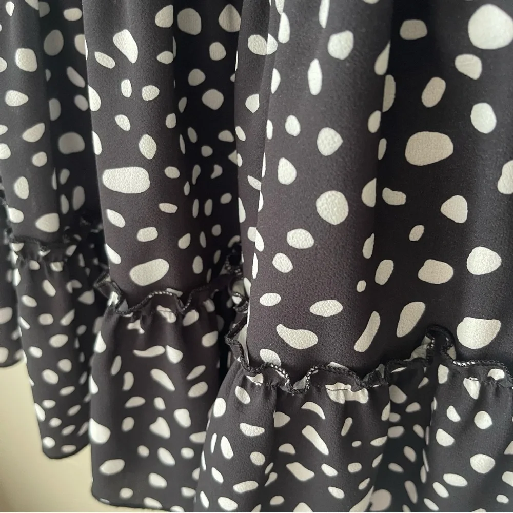 Polka Dot Skater Skirt - Black & White, Stretchy High-Waist, Pleated